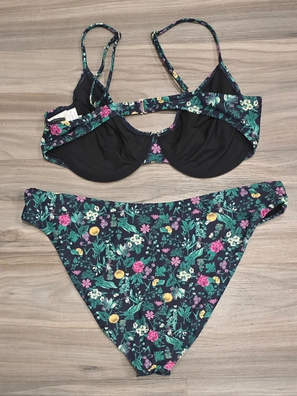 J.Crew Reimagined Floral Bikini Set 36D Navy Two Piece Swimsuit Womens